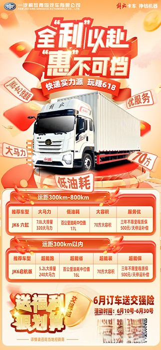 全“利”以赴，“惠”不可擋，6月訂JK6 4X2快遞版送交強險